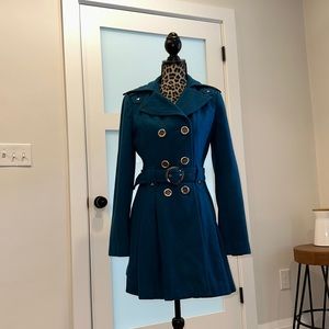 Teal Miss Sixty double breasted wool coat with belt, size medium